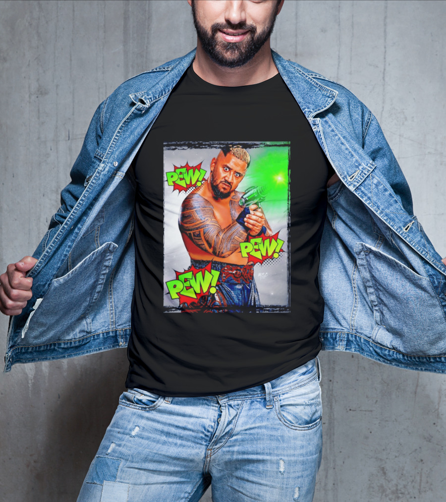 Solo Sikoa Pew Pew Pew WWE Wrestling Comic Style Laser Gun Action T-Shirt
