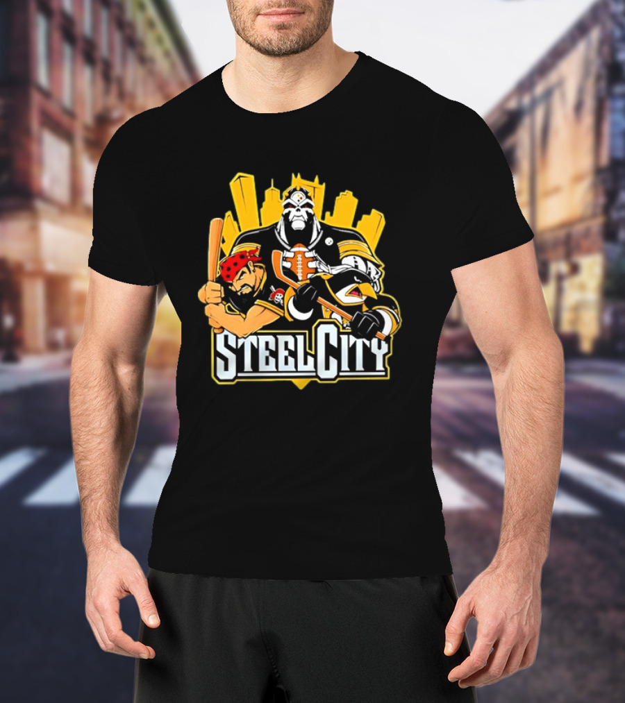 Steel City Pittsburgh Sports Teams Mascot Trio T-Shirt