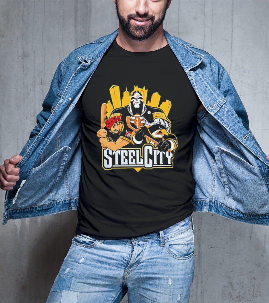 Steel City Pittsburgh Sports Teams Mascot Trio T-Shirt