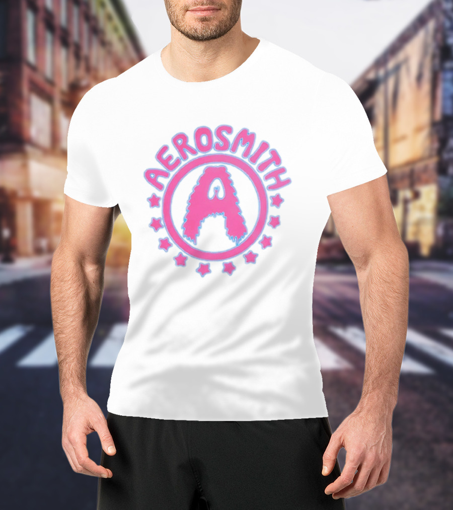 Aerosmith Retro Band Emblem Pink Blue Stars T-Shirt