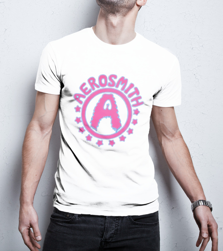 Aerosmith Retro Band Emblem Pink Blue Stars T-Shirt
