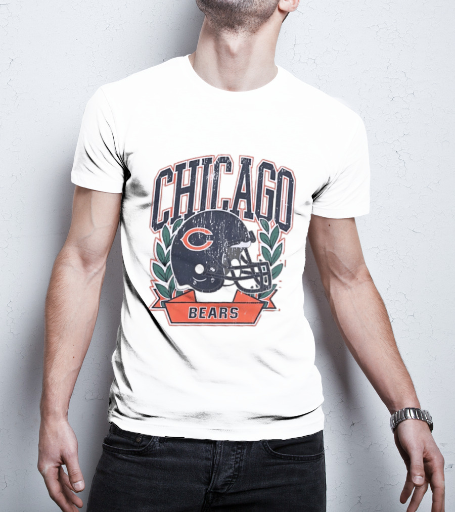 Chicago Bears Distressed Football Helmet T-Shirt
