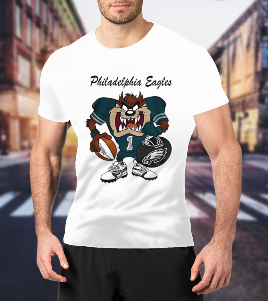 Philadelphia Eagles Taz Tasmanian Devil Football Player Cartoon T-Shirt