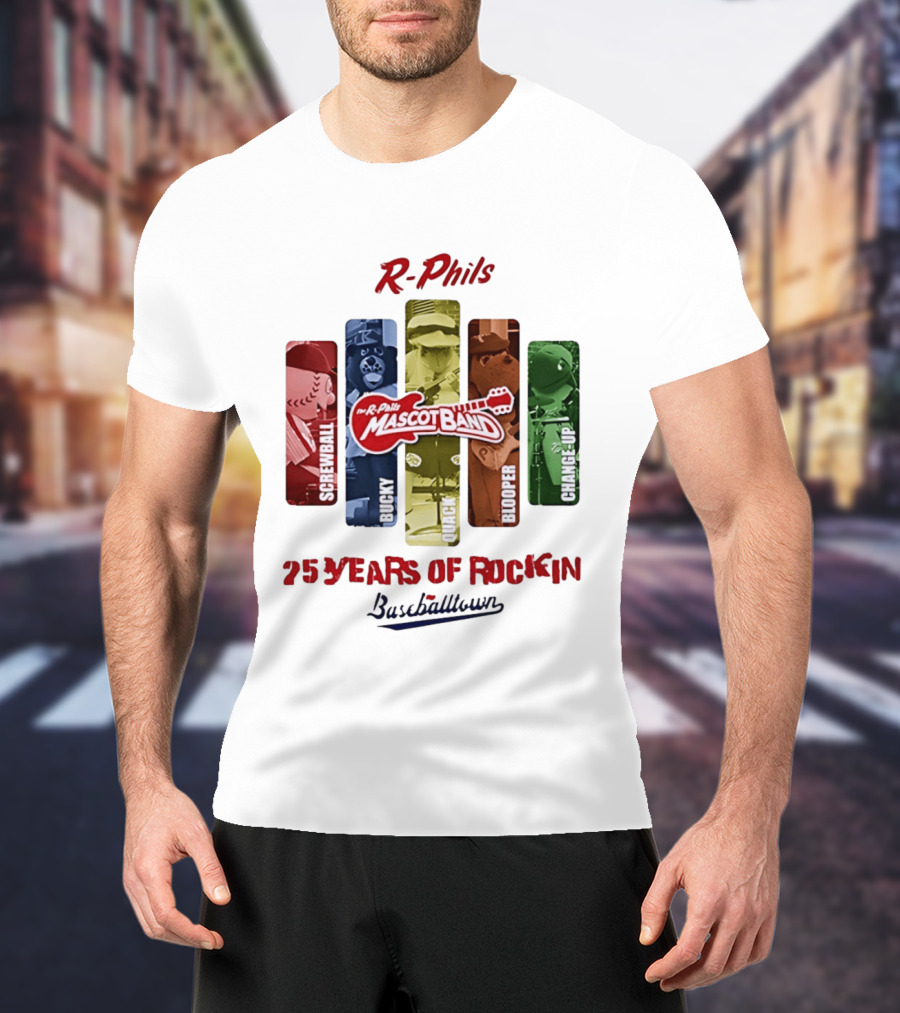 R Phils Mascot Band Screwball Bucky Quack Blooper Change Up 25 Years Of Rockin Baseballtown T-Shirt