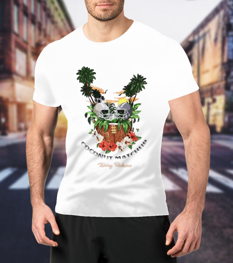 Tommy Bahama Coconut Matchup Football Tropical Palms Helmets Hibiscus T-Shirt