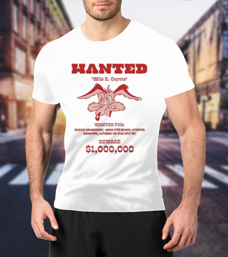 Wanted Wile E Coyote $1000000 Reward Looney Tunes Oversized T-Shirt
