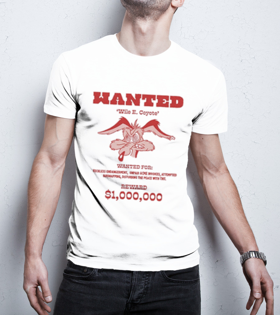 Wanted Wile E Coyote $1000000 Reward Looney Tunes Oversized T-Shirt