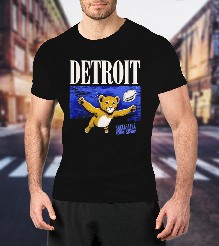 Detroit Lions Smells Like Team Spirit Nostalgic Blue Lion Cub Football T-Shirt