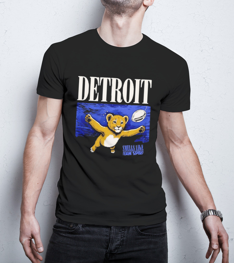 Detroit Lions Smells Like Team Spirit Nostalgic Blue Lion Cub Football T-Shirt