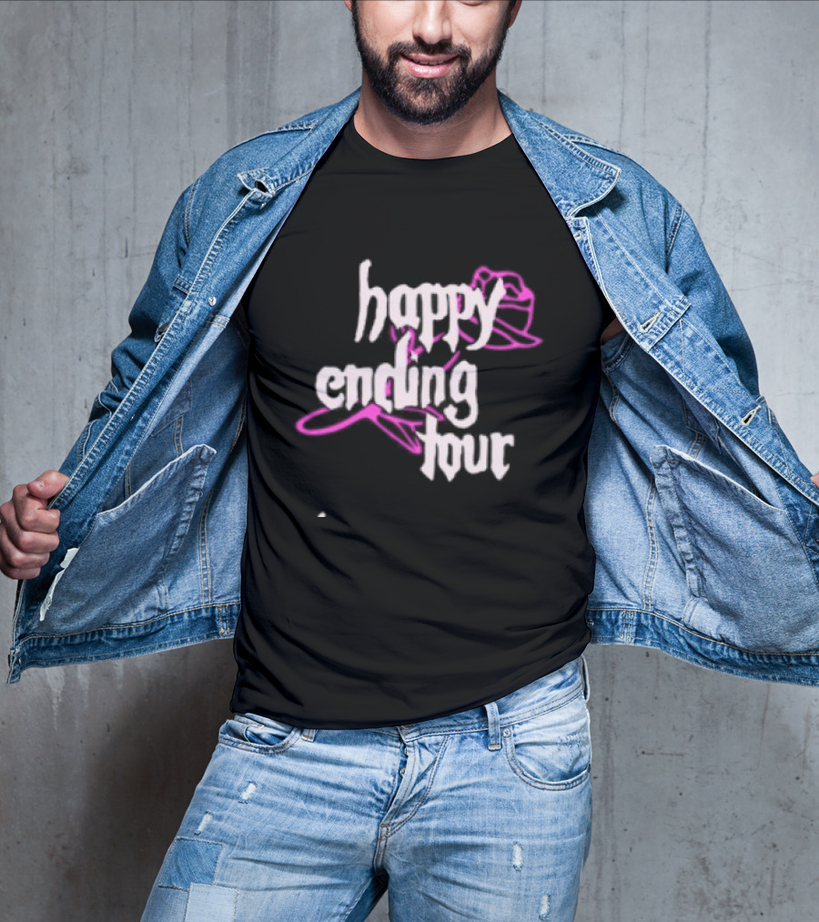 Bailey Rose Spinn Store Happy Ending Tour Trucker Hat Pink And White T-Shirt