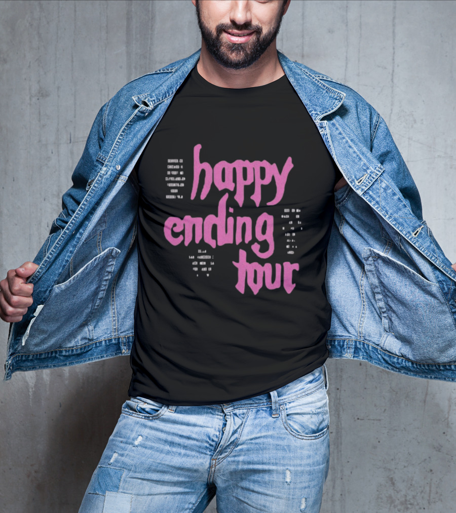 Bailey Rose Spinn Store Happy Ending Tour Pink Text With Date Locations T-Shirt