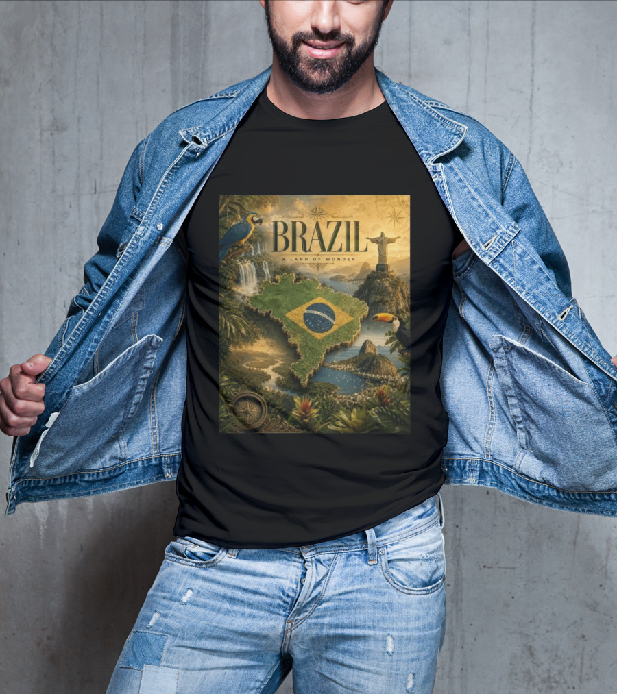 Brazil A Land Of Wonder Ordem E Progresso Christ The Redeemer Amazon Rainforest Toucan Macaw Waterfalls T-Shirt