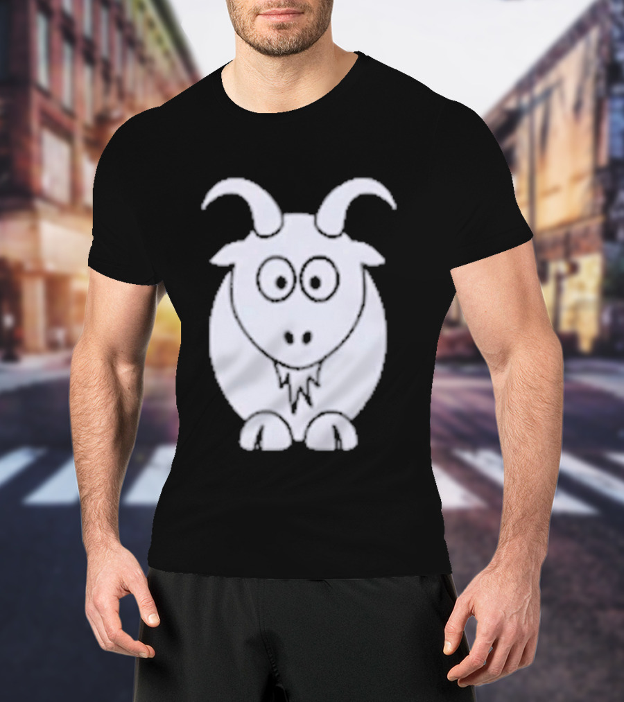 Cartoon Goat With Horns Cute Animal T-Shirt