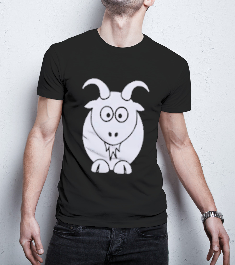 Cartoon Goat With Horns Cute Animal T-Shirt