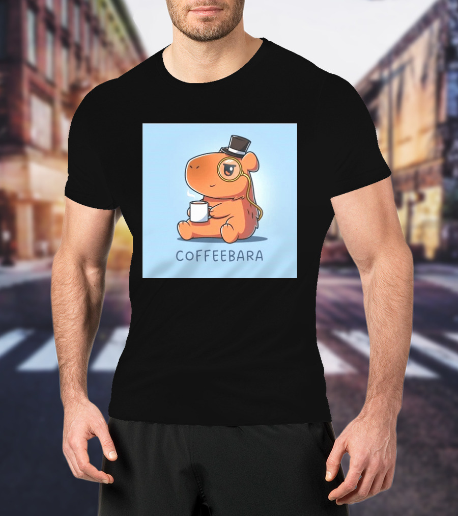 COFFEEBARA Cute Capybara Drinking Coffee With Top Hat And Monocle T-Shirt