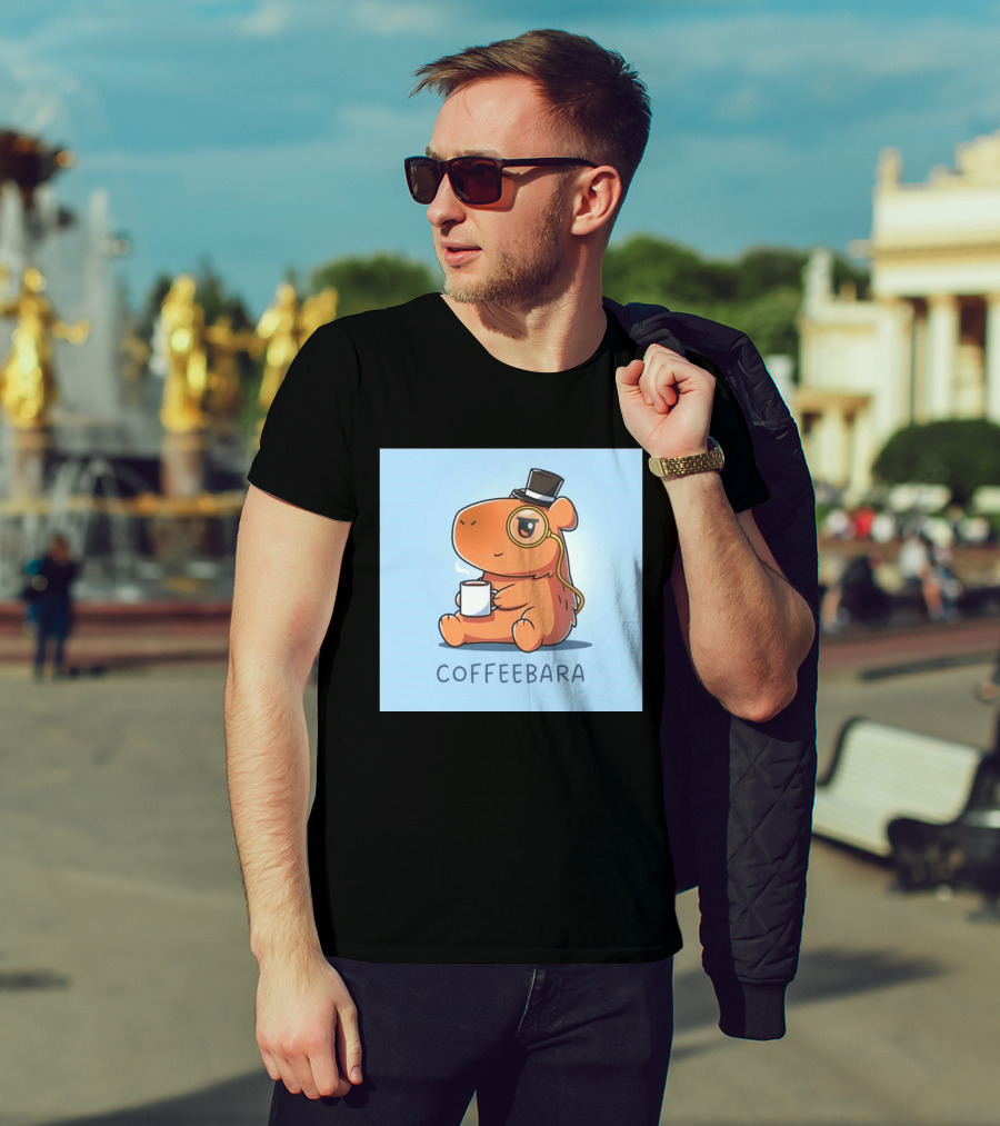 COFFEEBARA Cute Capybara Drinking Coffee With Top Hat And Monocle T-Shirt