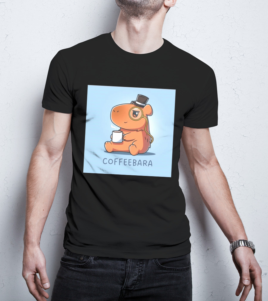 COFFEEBARA Cute Capybara Drinking Coffee With Top Hat And Monocle T-Shirt