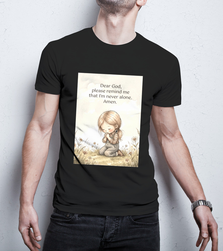 Dear God Please Remind Me That I'm Never Alone Amen Child Praying In Meadow T-Shirt
