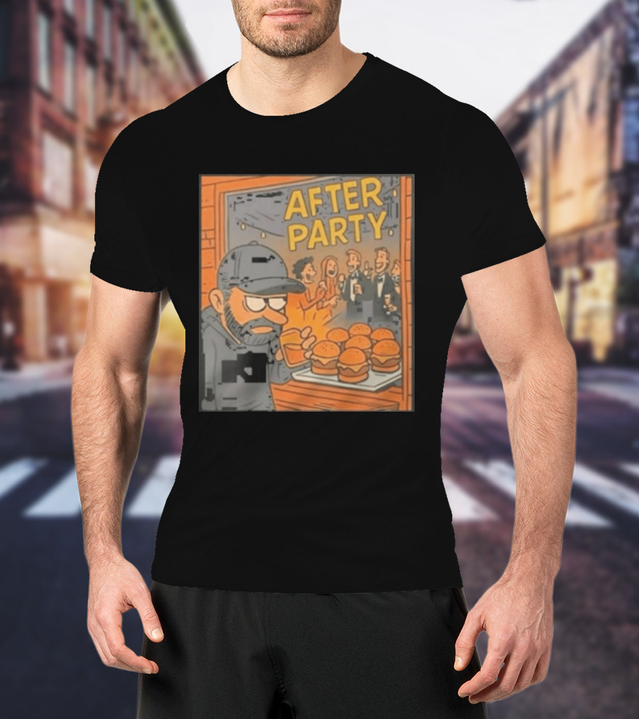 After Party Burger Cartoon With Drink In Hand T-Shirt