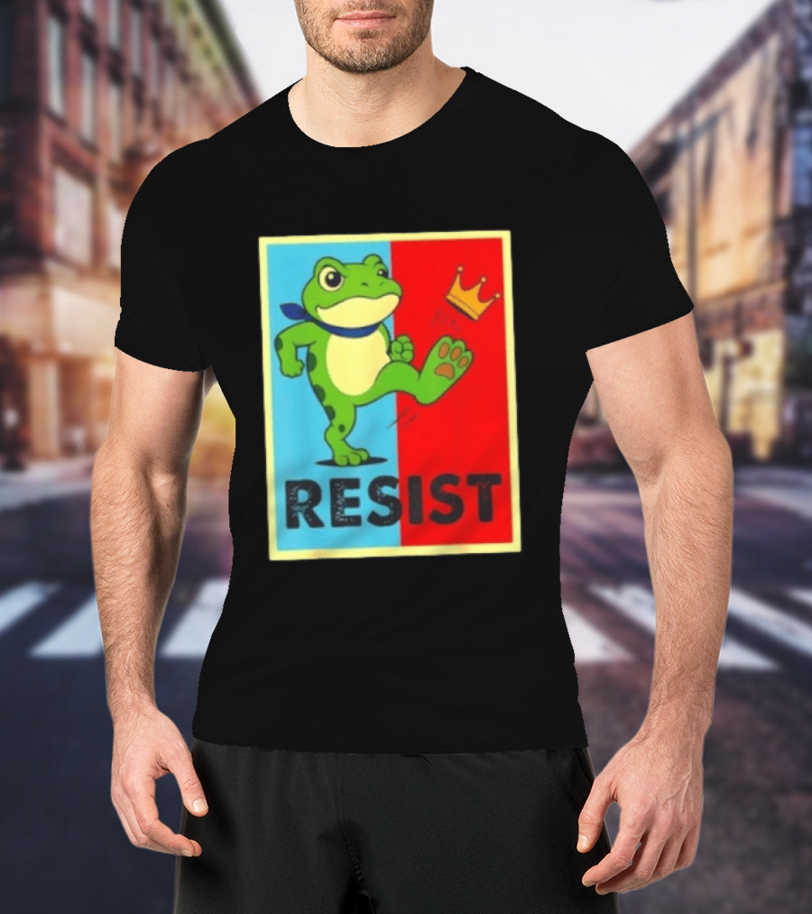 Resist Frog Kicking Crown Icon No Kings T-Shirt