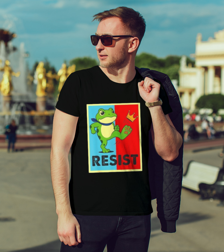 Resist Frog Kicking Crown Icon No Kings T-Shirt
