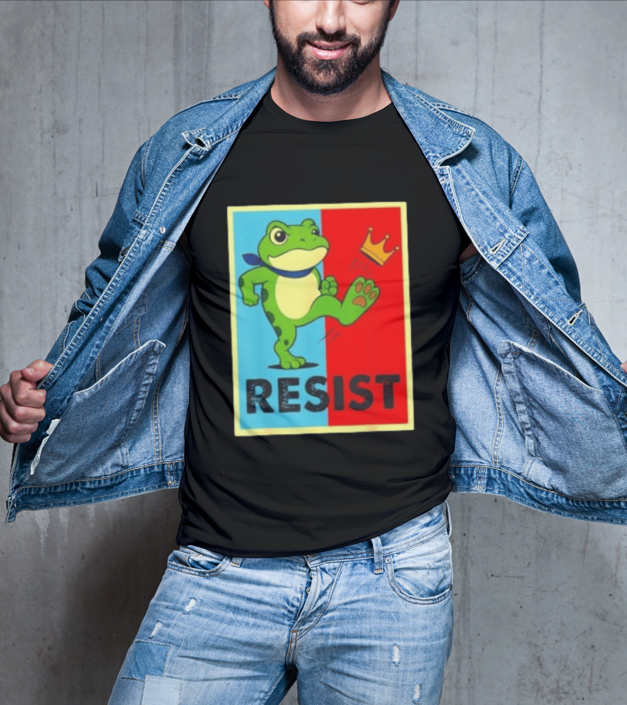 Resist Frog Kicking Crown Icon No Kings T-Shirt