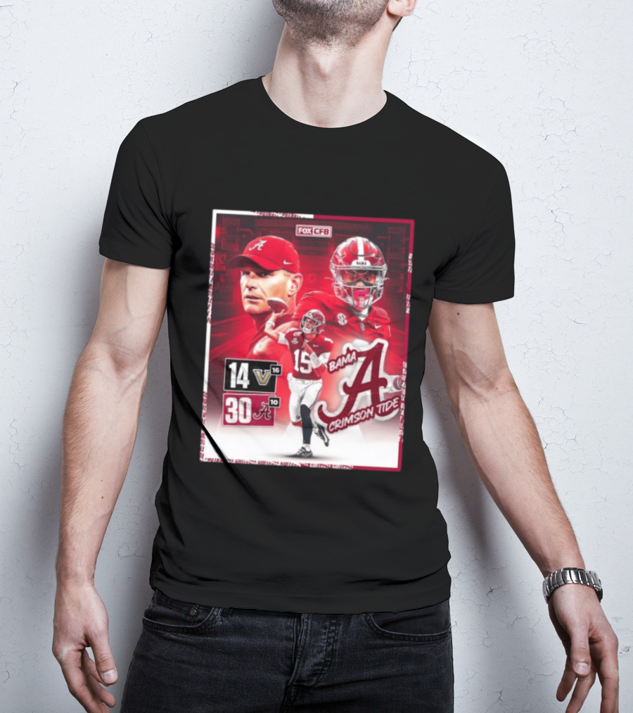 Crimson Tide Triumph Over Vanderbilt 30 14 Featuring Head Coach Kalen DeBoer And Jalen Milroe T-Shirt