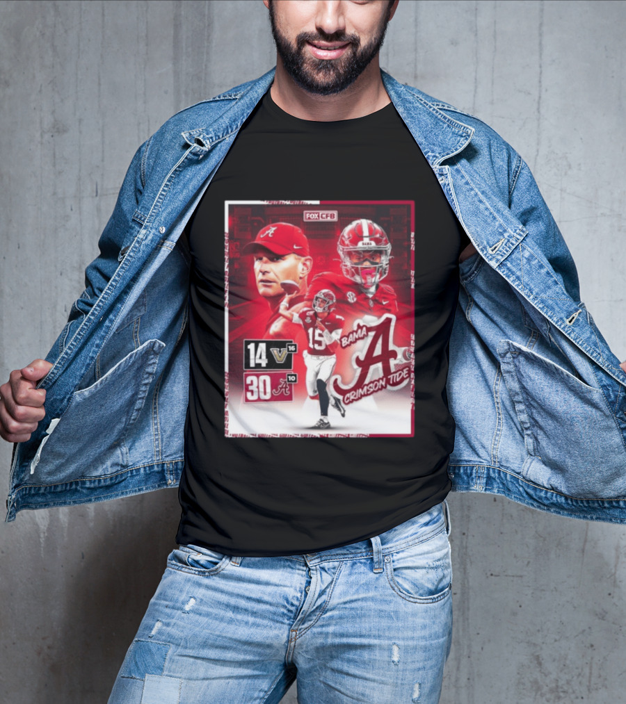 Crimson Tide Triumph Over Vanderbilt 30 14 Featuring Head Coach Kalen DeBoer And Jalen Milroe T-Shirt