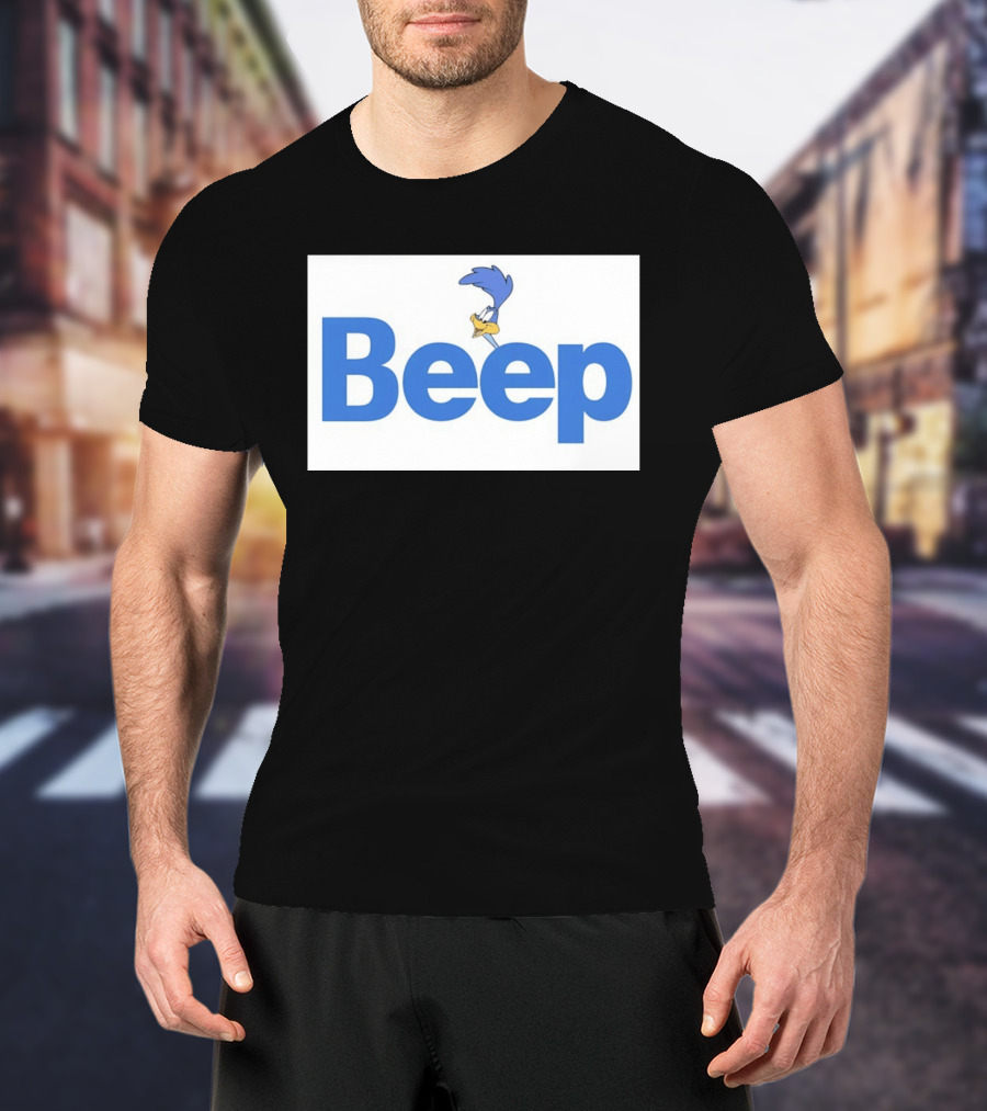 Looney Tunes Road Runner Beep Text Featuring Iconic Cartoon T-Shirt