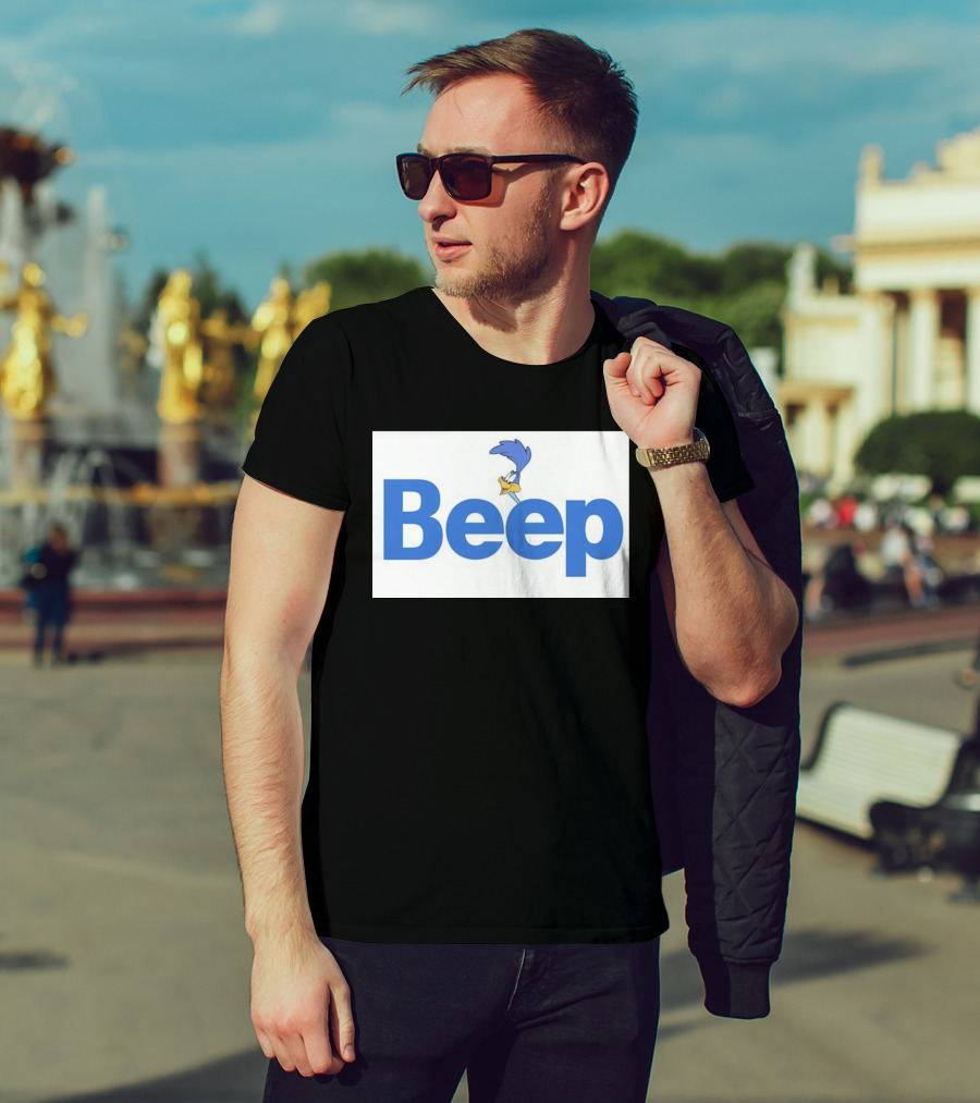Looney Tunes Road Runner Beep Text Featuring Iconic Cartoon T-Shirt