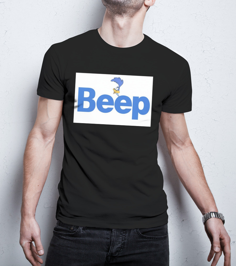 Looney Tunes Road Runner Beep Text Featuring Iconic Cartoon T-Shirt