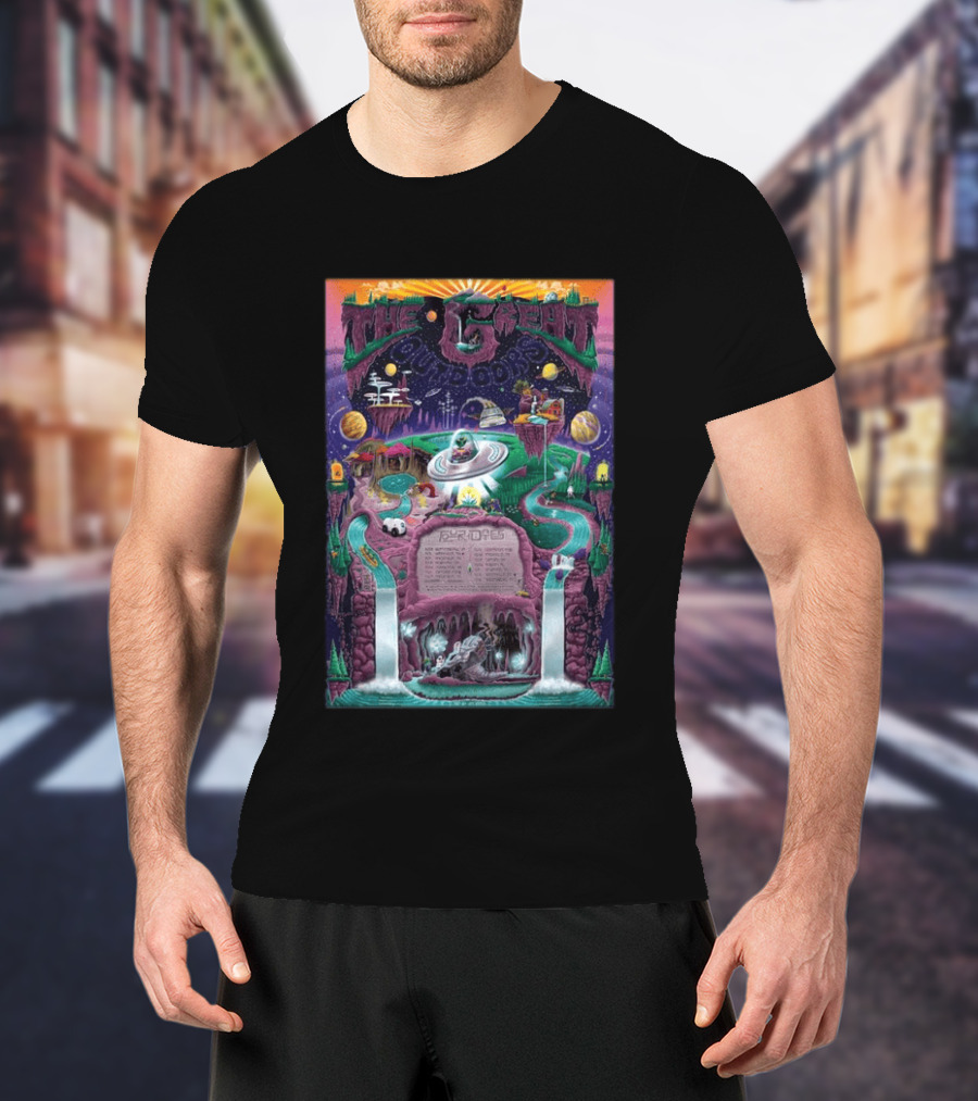 The Great Outdoors Fall Tour 2026 Cosmic Adventure Spaceships Waterfalls Planets T-Shirt