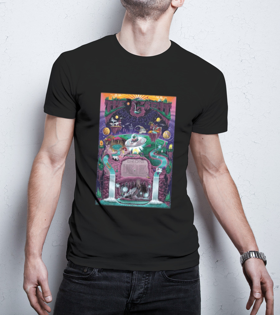 The Great Outdoors Fall Tour 2026 Cosmic Adventure Spaceships Waterfalls Planets T-Shirt