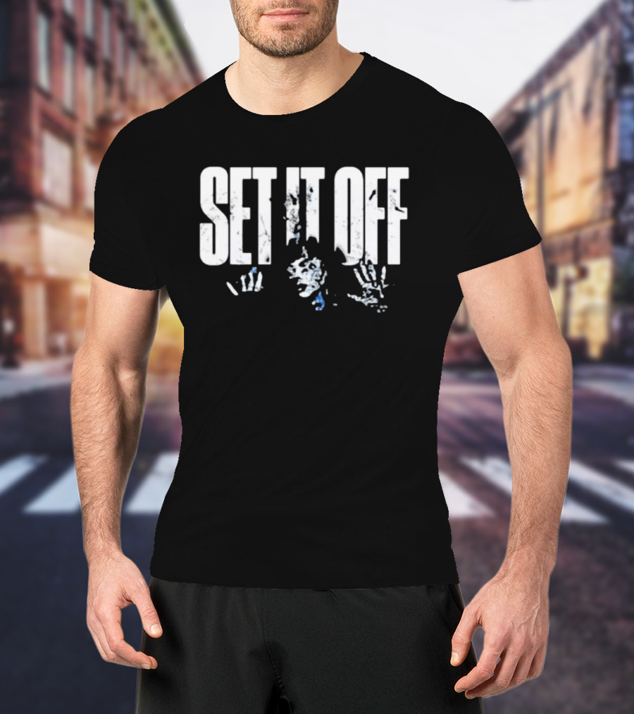Set It Off Cracked Text With Blue Paint Effect T-Shirt
