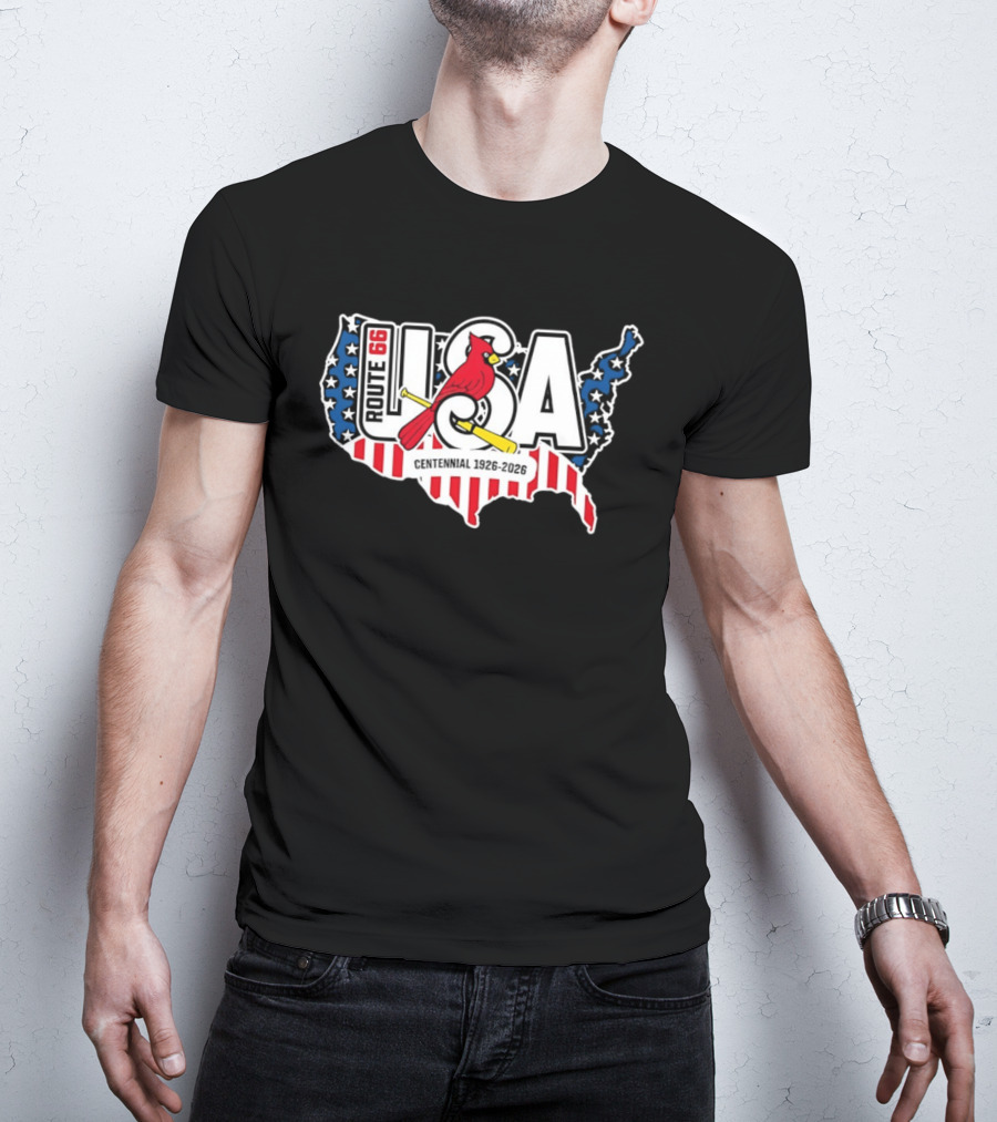St Louis Cardinals Route 66 USA Centennial 1926 2026 American Flag Map T-Shirt