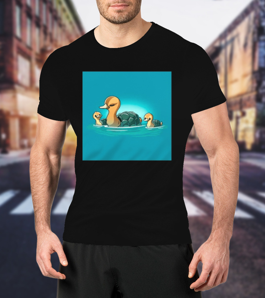 Turtle Ducks Swimming Cute Playful Hybrid Creatures T-Shirt