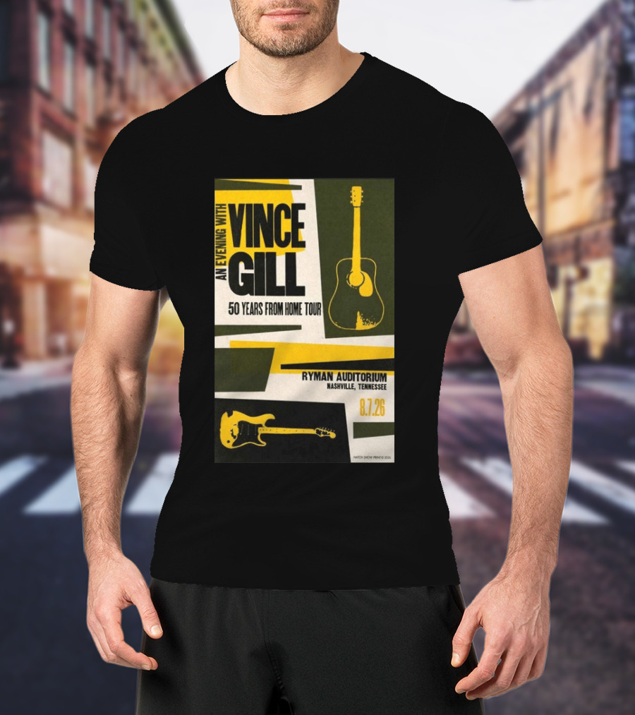 An Evening With Vince Gill 50 Years From Home Tour Ryman Auditorium Nashville August 7 2026 T-Shirt