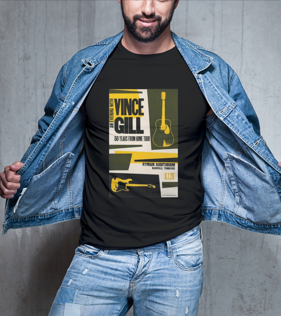 An Evening With Vince Gill 50 Years From Home Tour Ryman Auditorium Nashville August 7 2026 T-Shirt