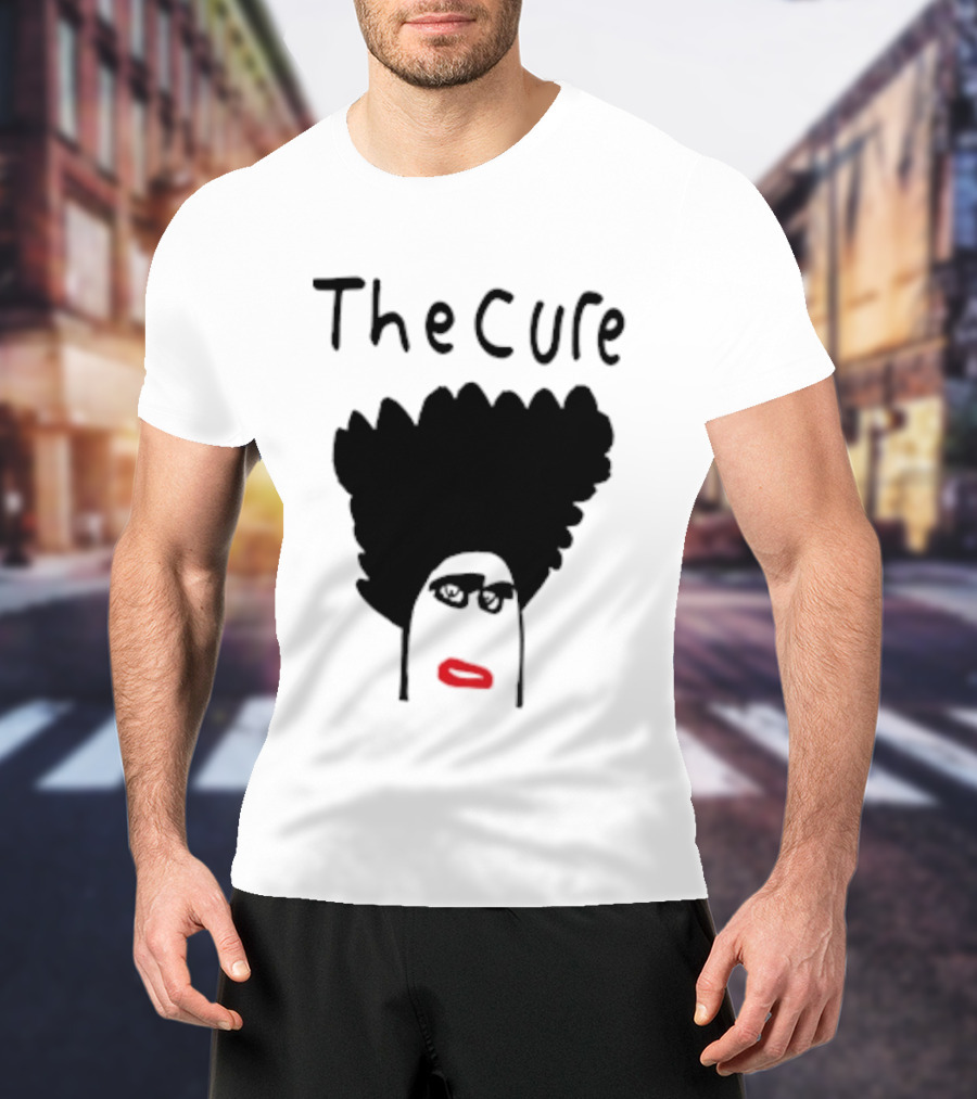 Kieran Maguire Wearing The Cure Text Bold Face Black Hair Red Lips T-Shirt