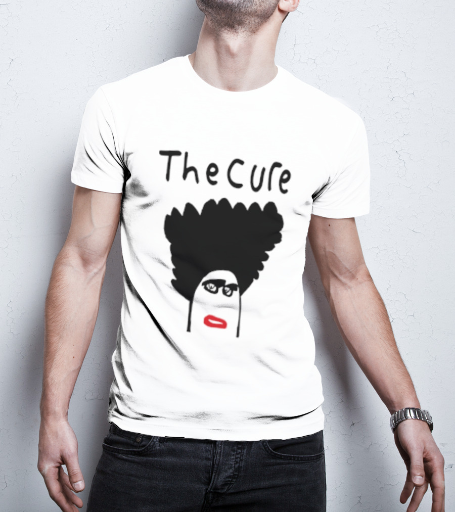 Kieran Maguire Wearing The Cure Text Bold Face Black Hair Red Lips T-Shirt