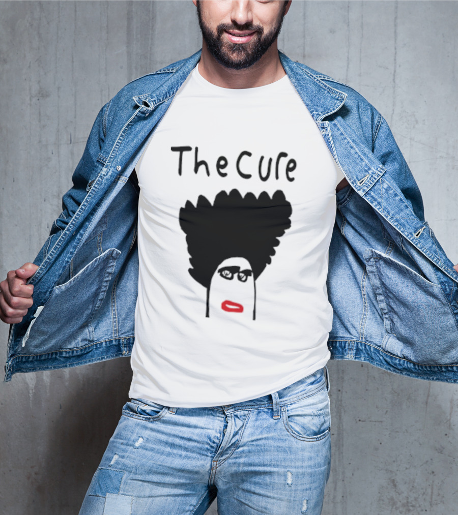 Kieran Maguire Wearing The Cure Text Bold Face Black Hair Red Lips T-Shirt