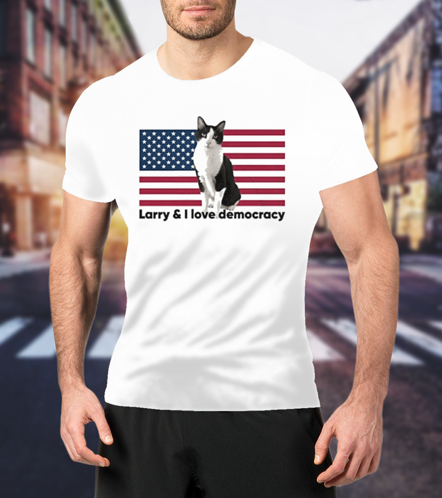Larry I Love Democracy Cat American Flag T-Shirt
