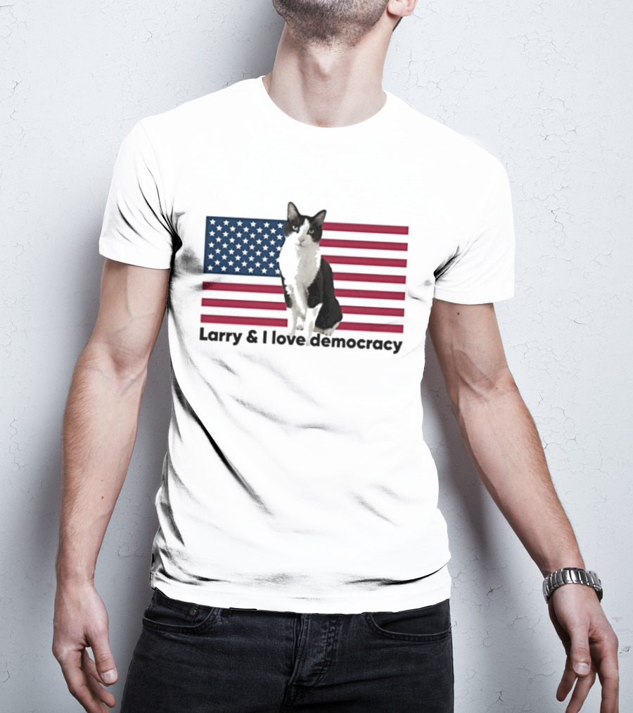 Larry I Love Democracy Cat American Flag T-Shirt