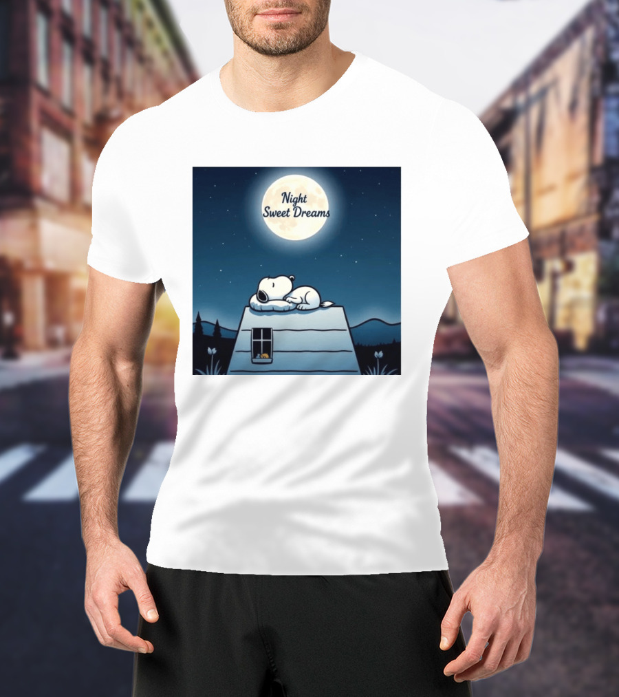 Snoopy Night Sweet Dreams Moonlight Scene Peanuts Sleeping Dog T-Shirt