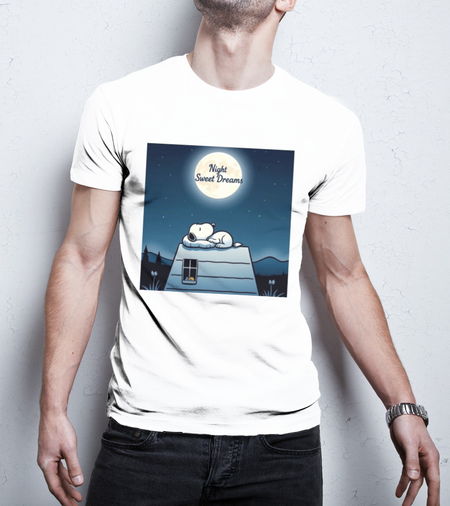 Snoopy Night Sweet Dreams Moonlight Scene Peanuts Sleeping Dog T-Shirt