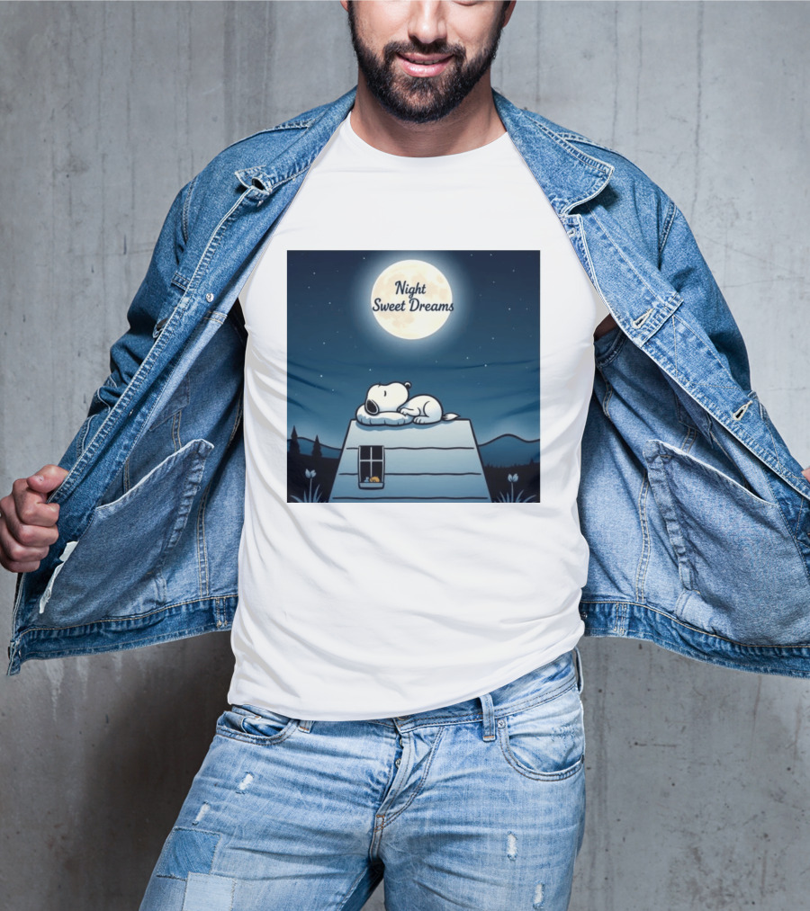Snoopy Night Sweet Dreams Moonlight Scene Peanuts Sleeping Dog T-Shirt