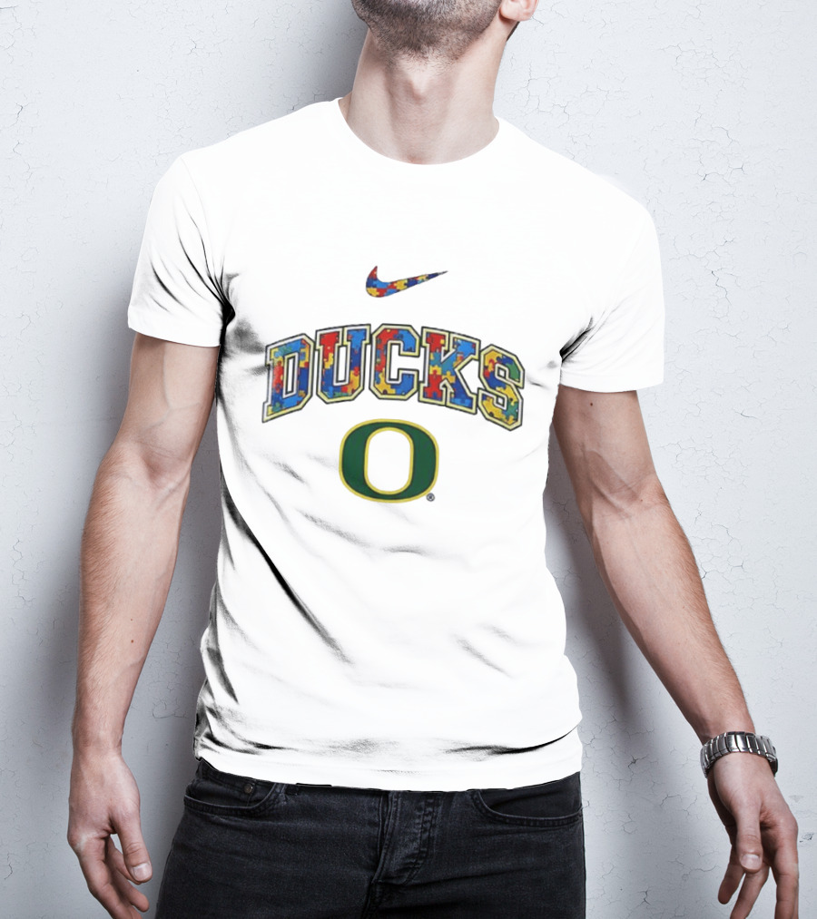 Oregon Ducks Autism Awareness Accept Understand Love Puzzle Nike T-Shirt