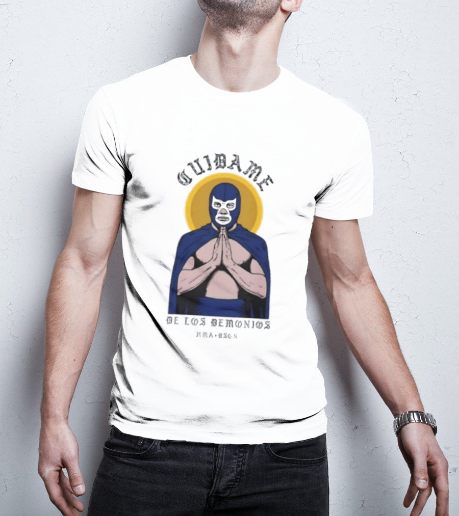 Cuidame De Los Demonios Original Blue Demon Luchador Praying Hands T-Shirt