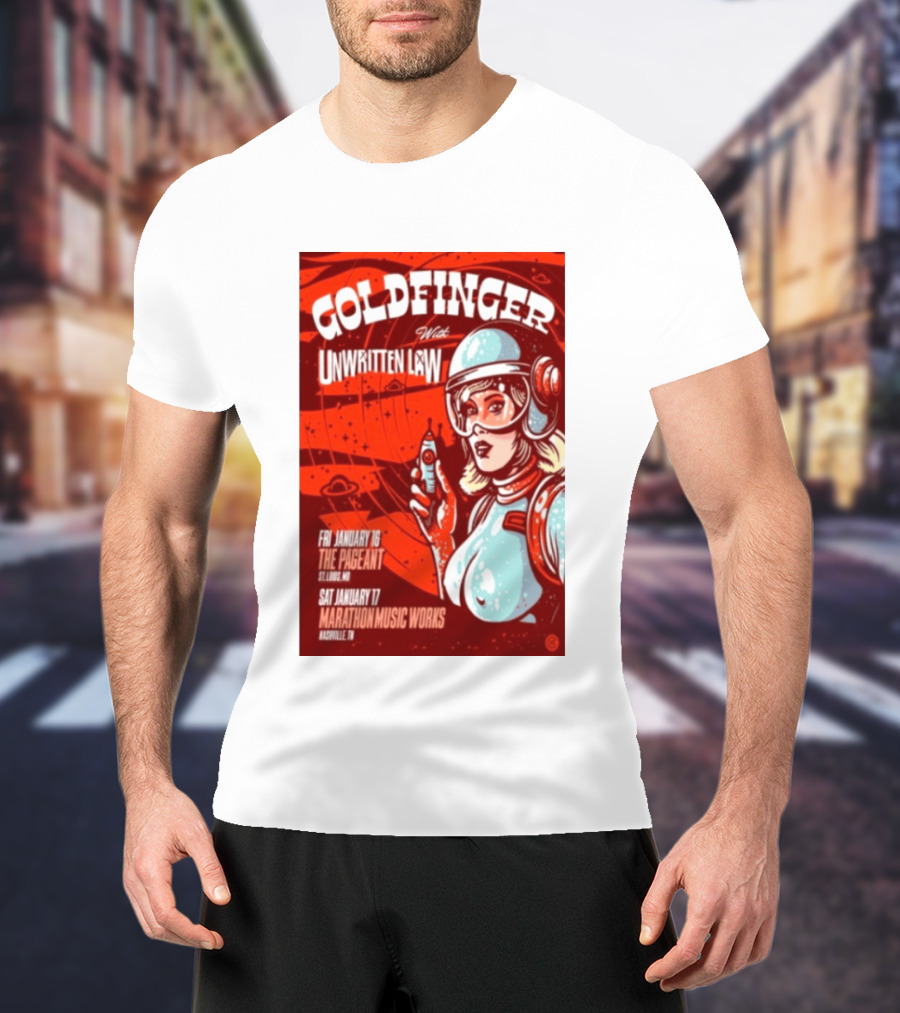 Goldfinger With Unwritten Law The Pageant St. Louis Marathon Music Works Nashville January 16 17 2026 Concert Retro Futuristic Spacewoman T-Shirt