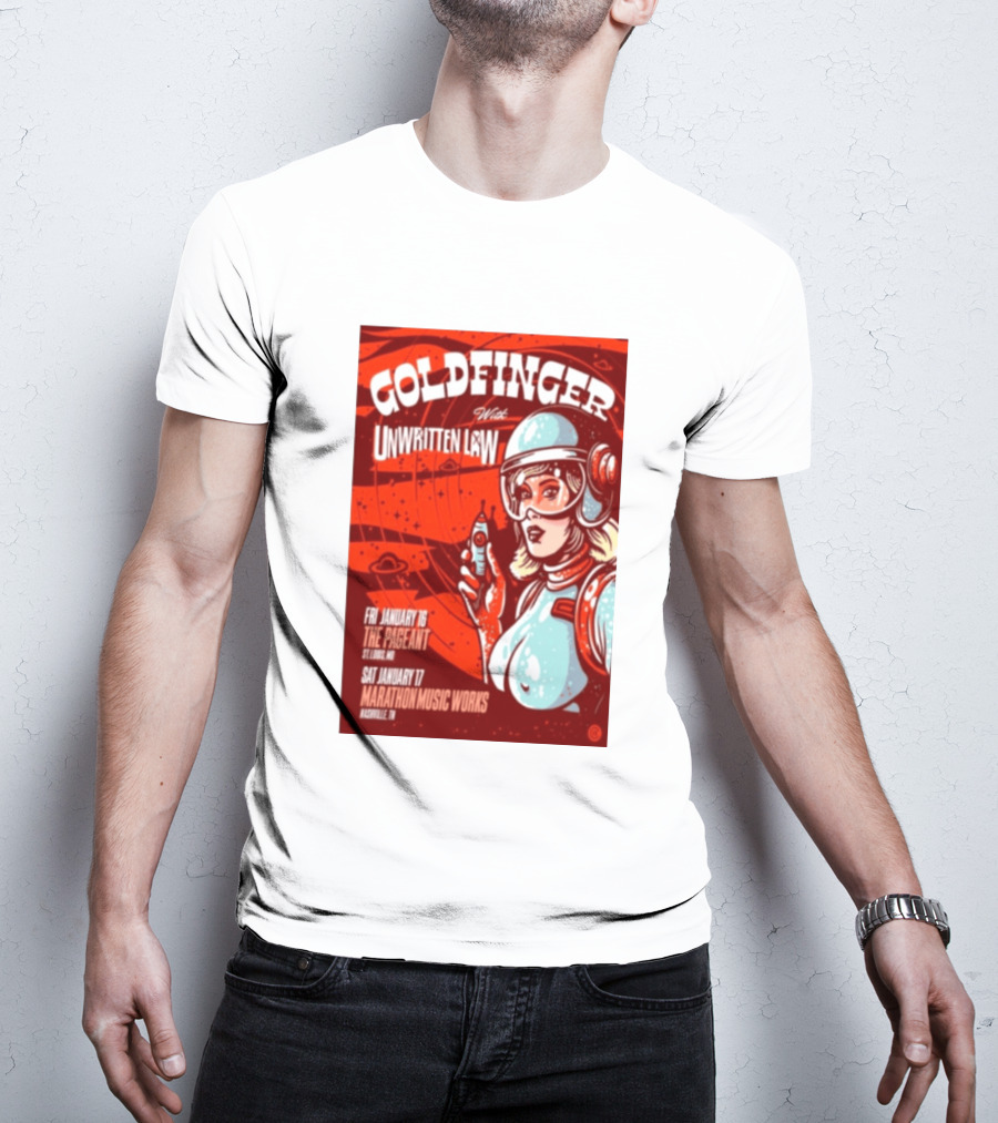 Goldfinger With Unwritten Law The Pageant St. Louis Marathon Music Works Nashville January 16 17 2026 Concert Retro Futuristic Spacewoman T-Shirt